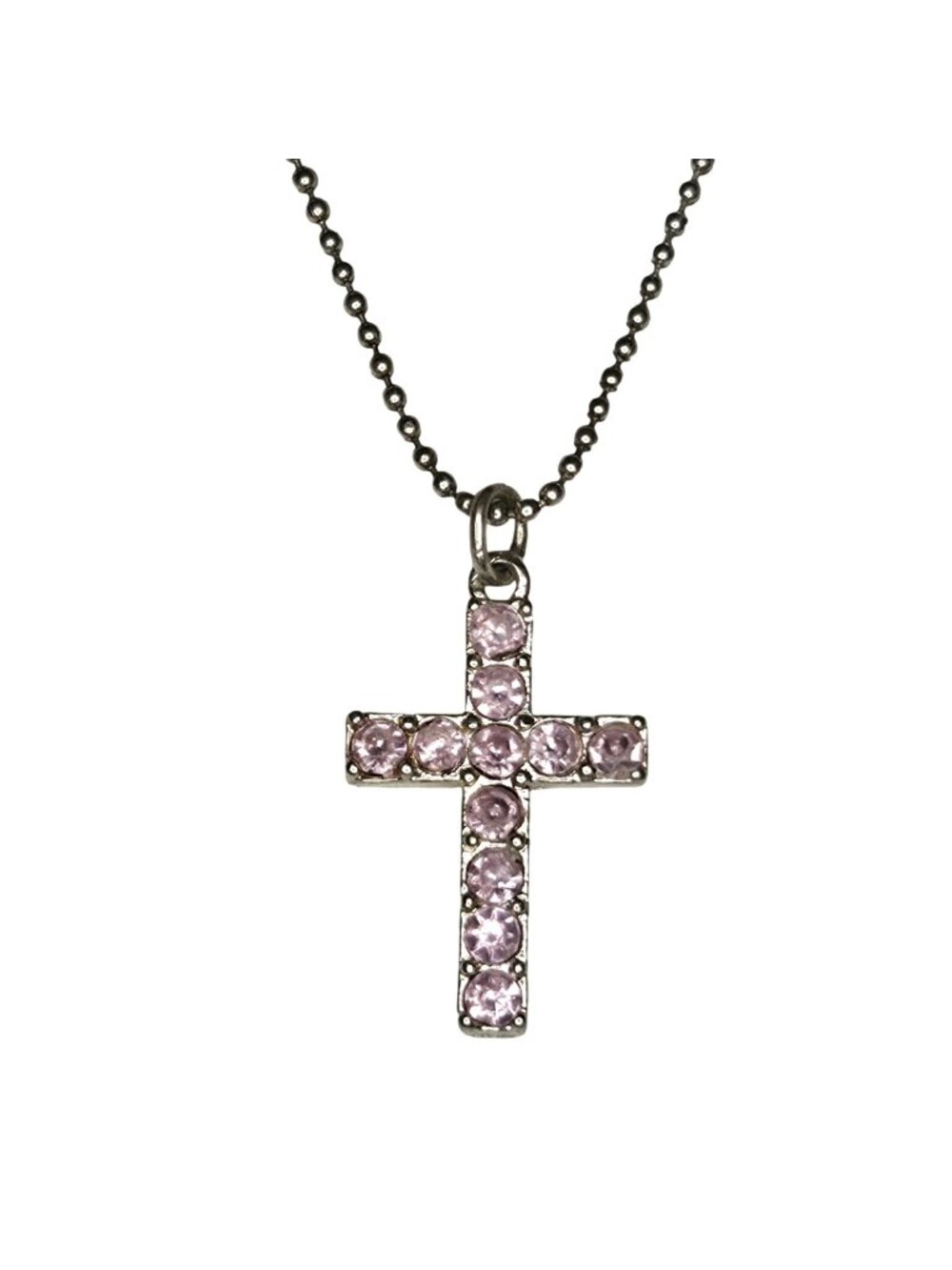 JLO Jennifer Lopez Silver Tone 18" Chain Necklace Pink Rhinestone Cross Pendant